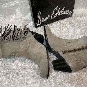 Sam Edelman Gray Fringed Ankle Boots